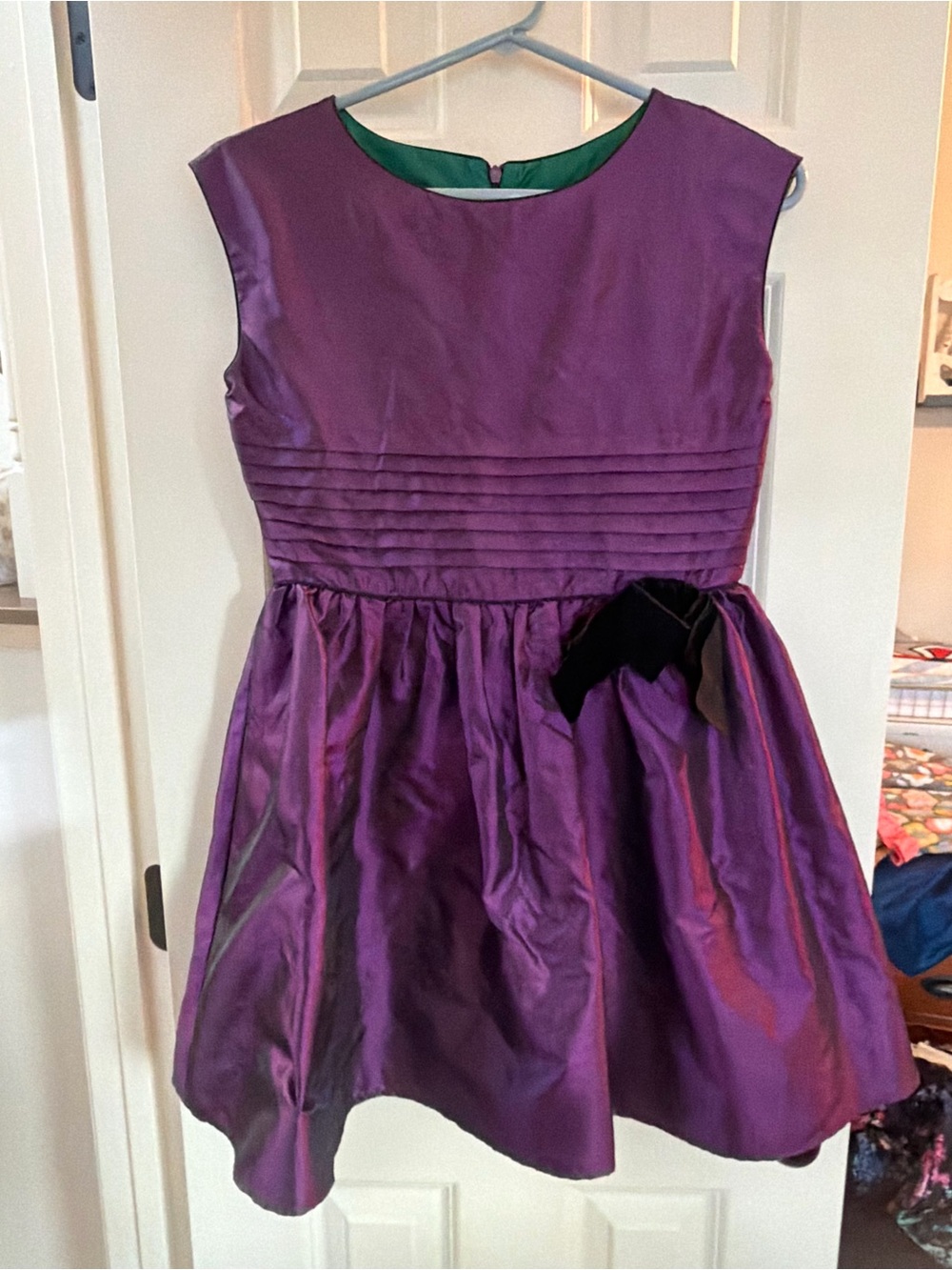 American Girl Purple Satin Party Dress with Black Bow